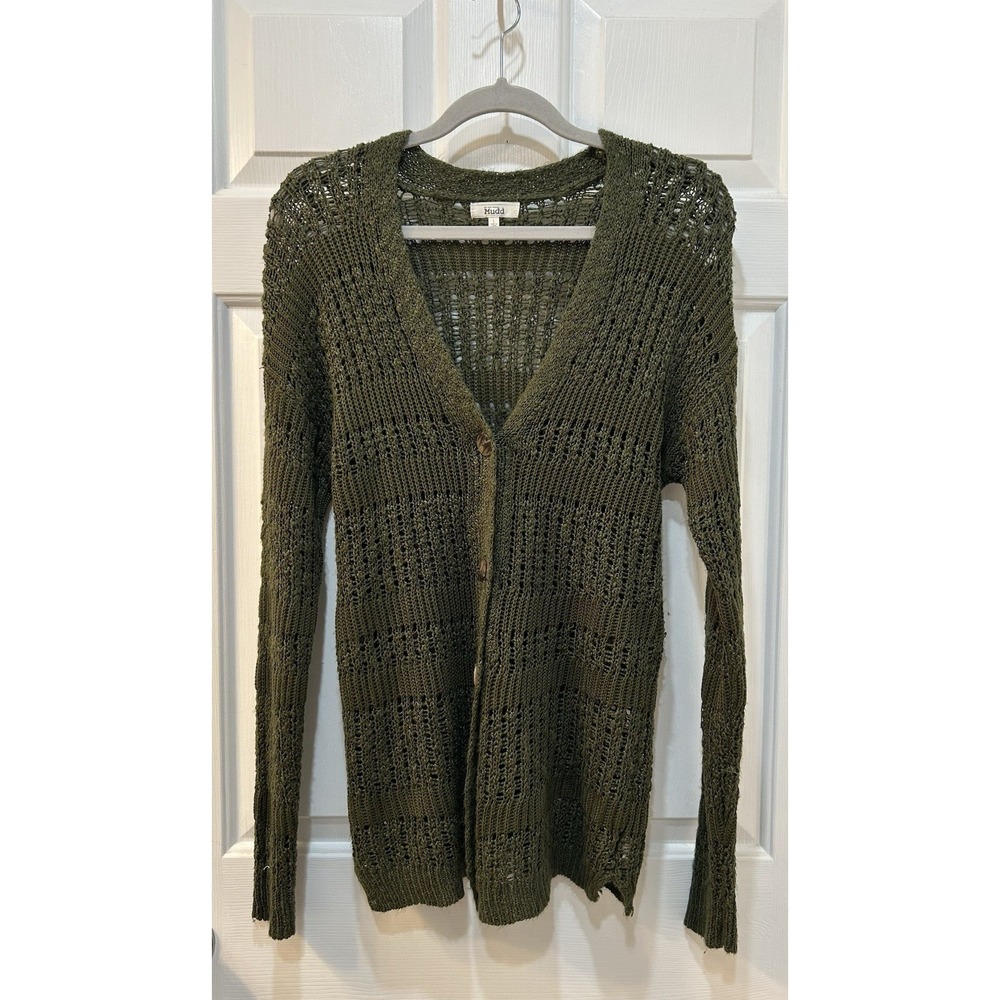 MUDD Crochet Knit Cardigan Sweater Sz L Forest Green Garden Fairy Y2K Buttons